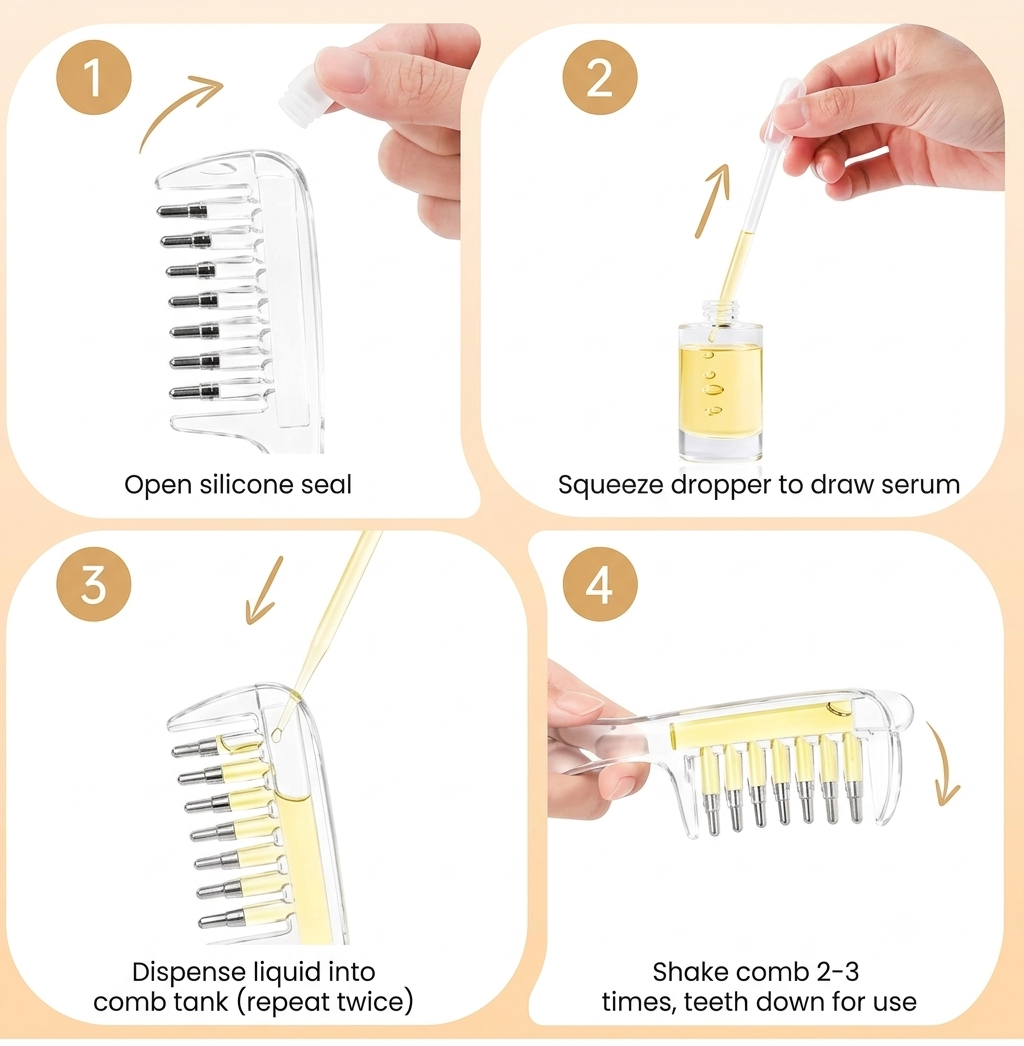 Hair Oil Applicator Comb with Scalp Massager Refillable Oil Dispenser Comb For Even Hair Oil Application