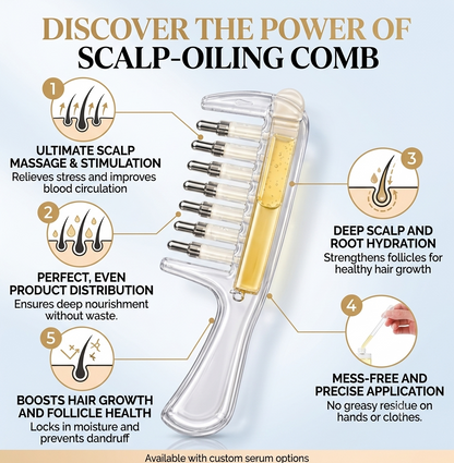 Hair Oil Applicator Comb with Scalp Massager Refillable Oil Dispenser Comb For Even Hair Oil Application