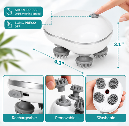 Electric Scalp Massager – Rechargeable 4-Head Scalp Care Device