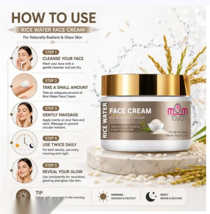 MOM TOUCH Rice Water Face Cream – Day & Night Moisturizer, 50g