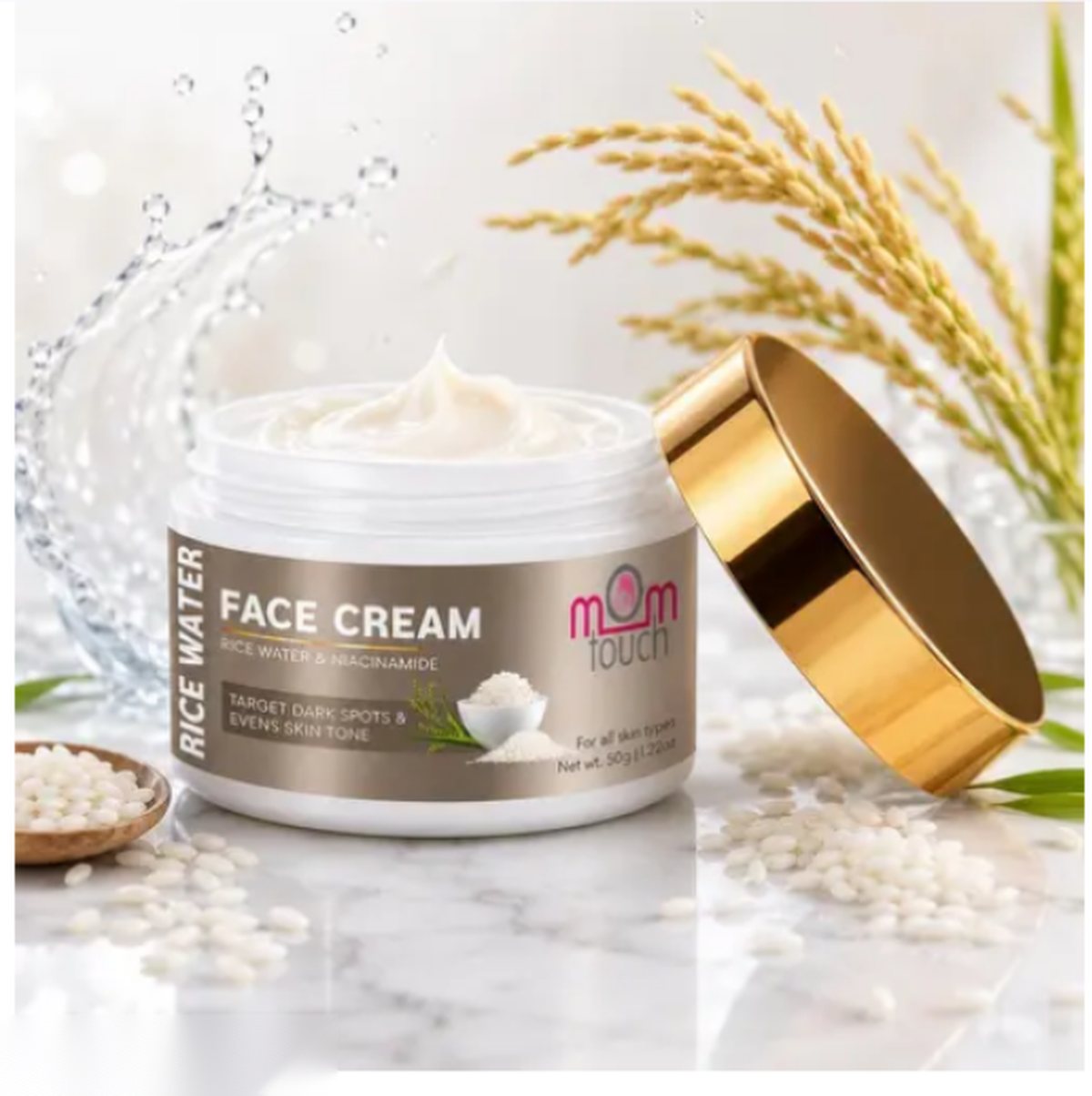 MOM TOUCH Rice Water Face Cream – Day & Night Moisturizer, 50g